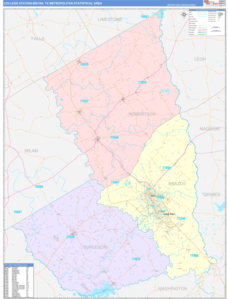 College Station-Bryan Metro Area Wall Map